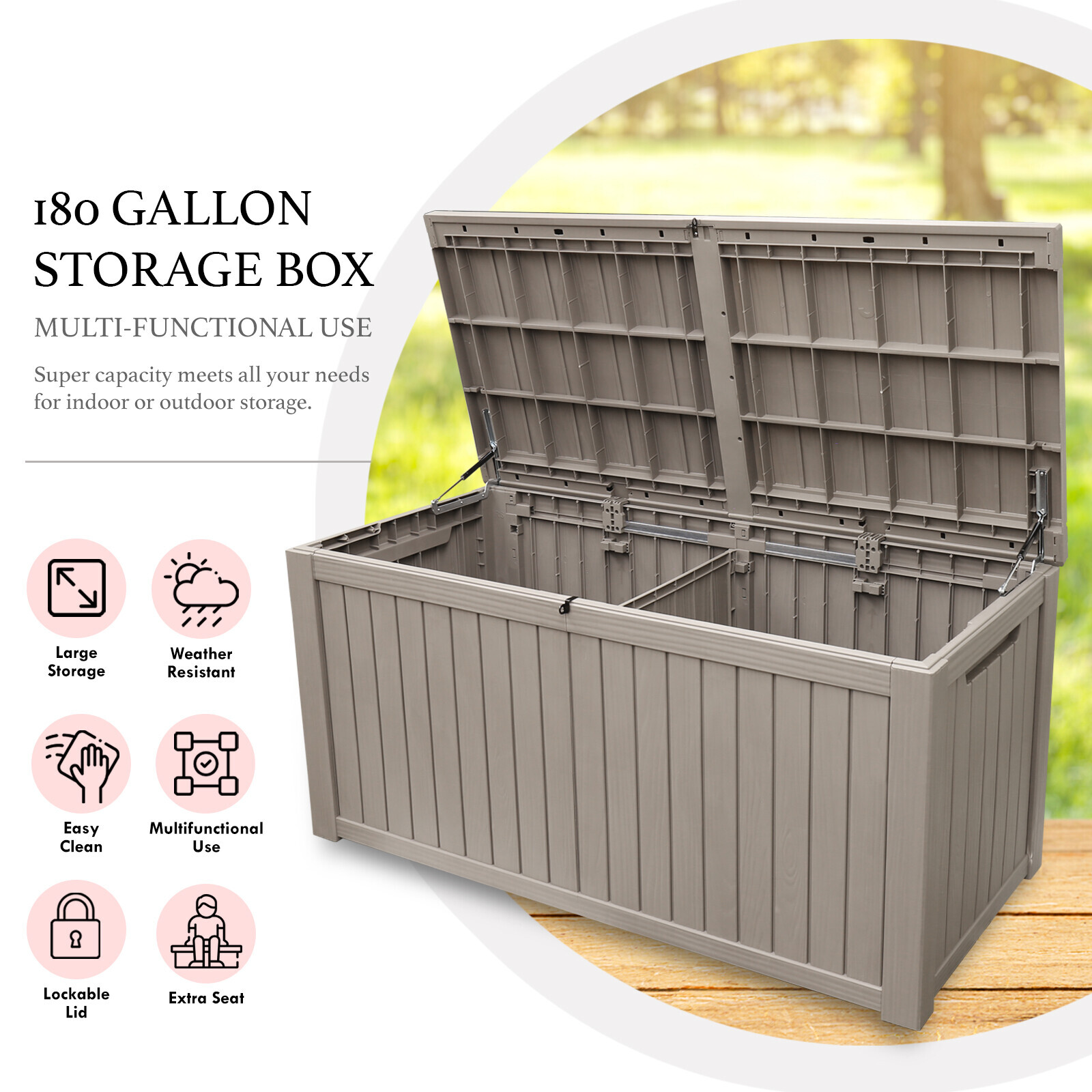 180 Gallon Deck Box Storage Outdoor Patio Chest Organizer Furniture Garden Bench