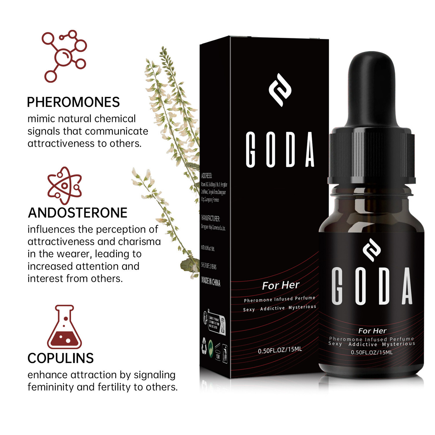 GODA For Her Pheromone Perfume For Women Long Lasting with Jasmine and Rose 15ml