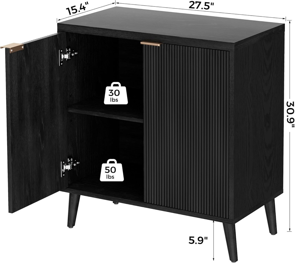 Buffet Cabinet with Storage, Modern Fluted Accent Sideboard with Doors & Adjusta