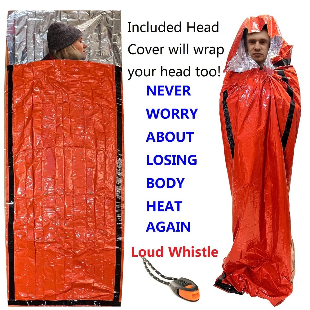 Portable Emergency Blanket & Bivvy Sack Thermal Sleeping Bag - 2 Pack