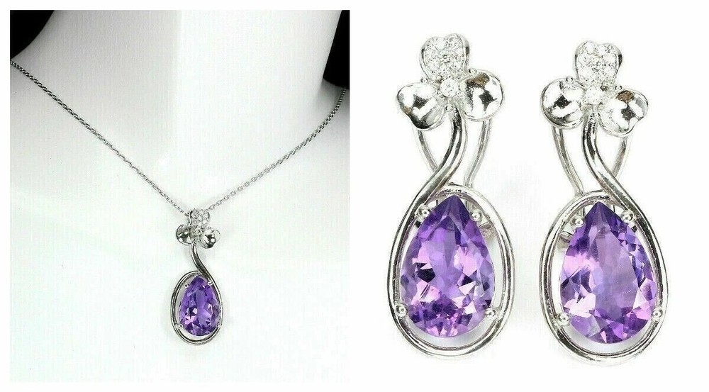 Silver Earrings Pendant Amethyst Genuine Natural Mined Gems Solid Sterling