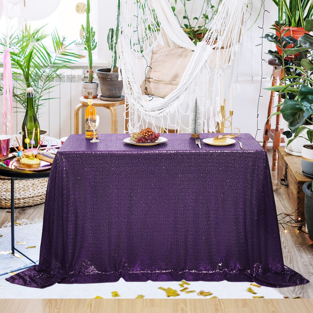 nanbowang Sequin Tablecloth - Purple Cloths for Parties Rectangular Cover Overla