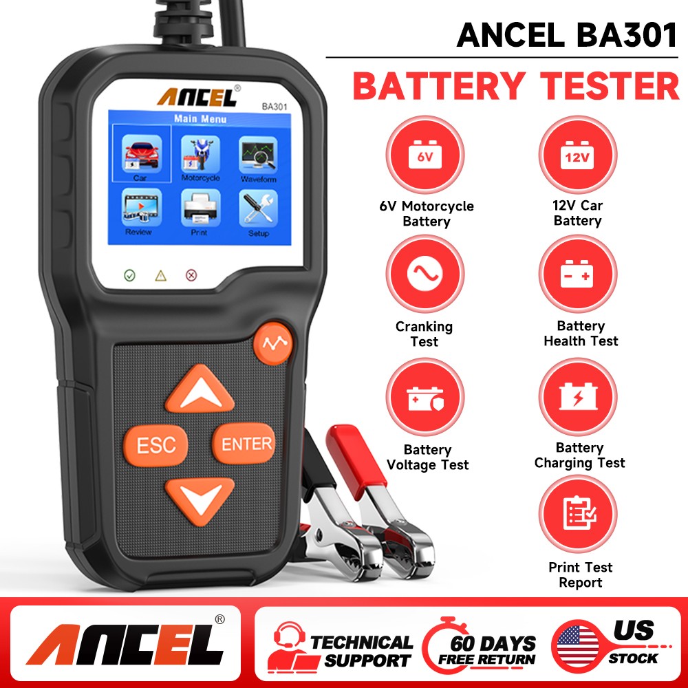BA301 Auto 6V 12V Battery Tester Analyzer 100-2000CCA Cranking Charging System