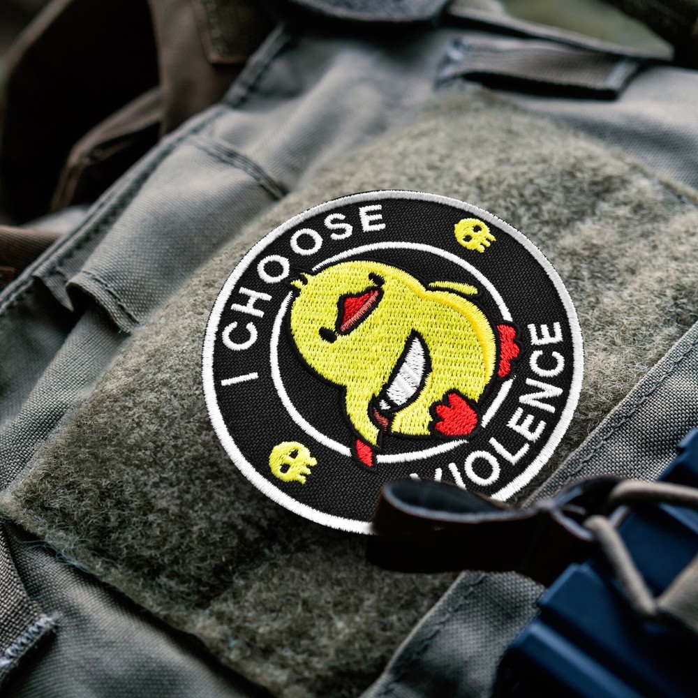I CHOOSE VIOLENCE Patch, Round Embroidered Patch with Duck & Knife Design
