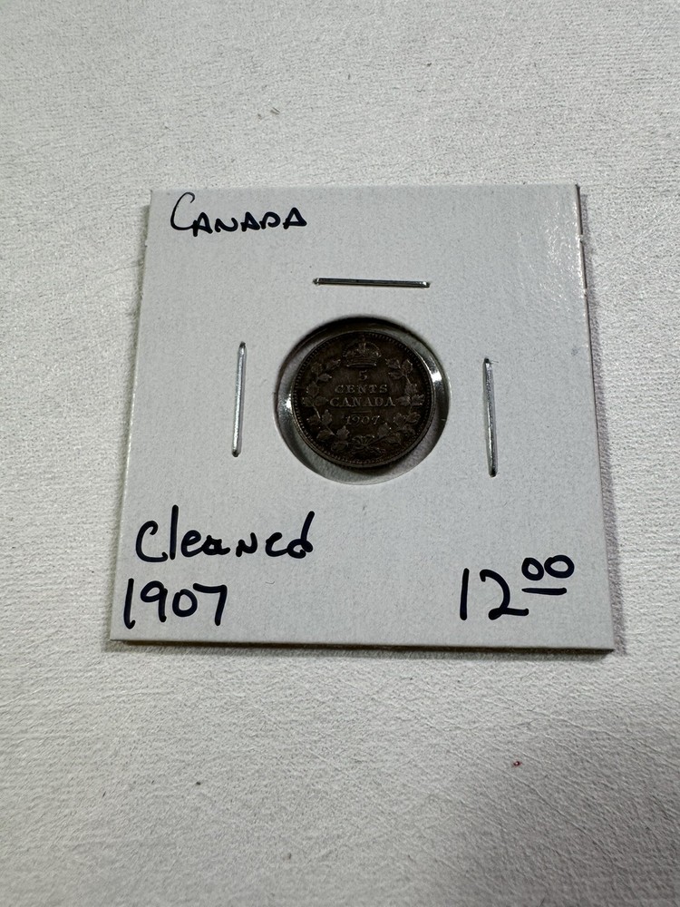 1907 Canada 5 Cents Small Silver Coin Cleaned