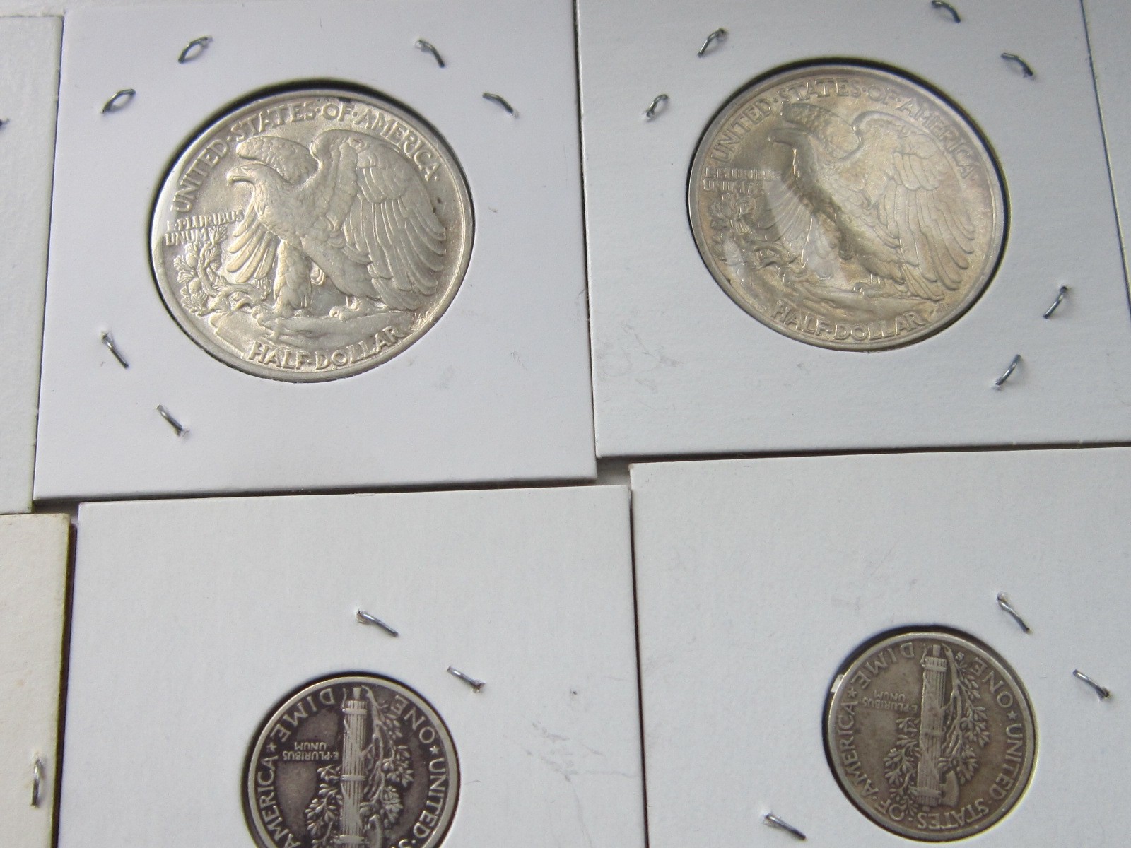 Five 1943 WALKING LIBERTY Half Dollar Silver Coins & FIVE 1943 Mercury Dimes