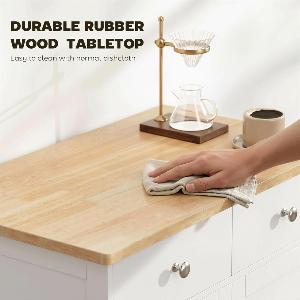 Sideboard Buffet Cabinet with Solid Wood Countertop, Modern Kitchen Storage Cabi