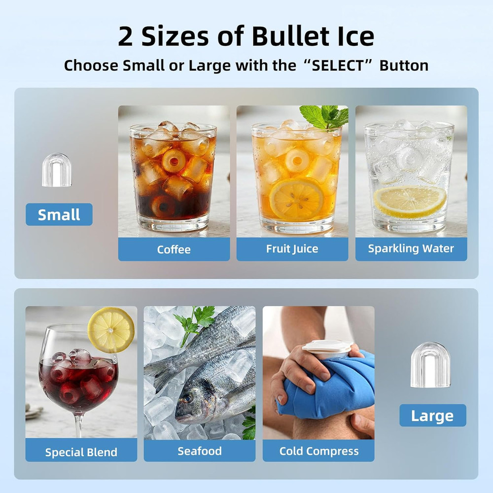 Ice Maker, Portable Ice Machine with Self-Cleaning Function, 8 Cubes in 6 Mins F