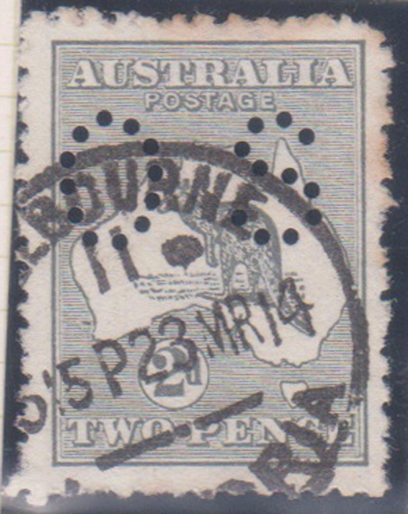 (F237-2) 1913 AU 2d grey kangaroo perforated OS stamp (B)