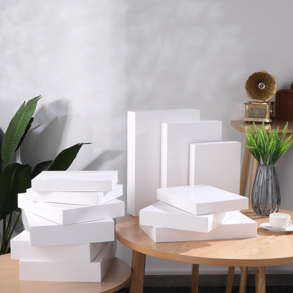 12 Pack White Gift Boxes with Lids Assorted Sizes (4 Boxes 11", 4 Boxes 14", ...