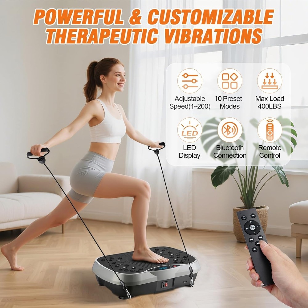 Vibration Plate Exercise Machine, 10 Preset Modes & 200-Level Vibration Platf...