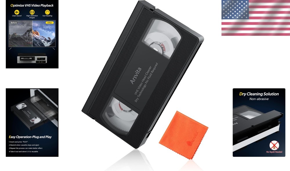 VHS Head Cleaner Tape for VCR Players Dry Cleaning Solution Microfiber Material