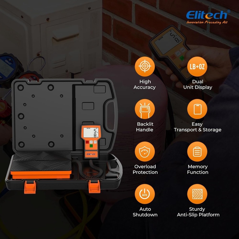 Durable 220Lb Refrigerant Scale with Slip-Resistant Platform & Backlit Display