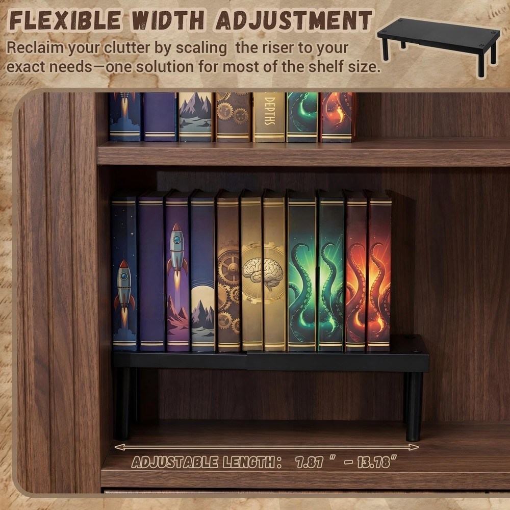 1 Pack Book Shelf Riser, Expandable Metal Book Riser Adjustable Length 7.8-13...