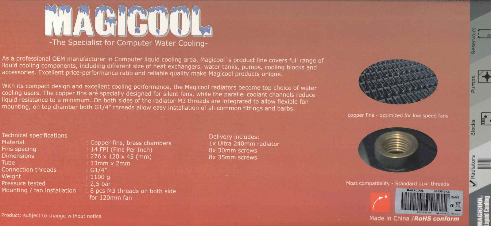 Magicool Extreme Slim Profile 2X120mm Radiator - Black LC-RADI240S