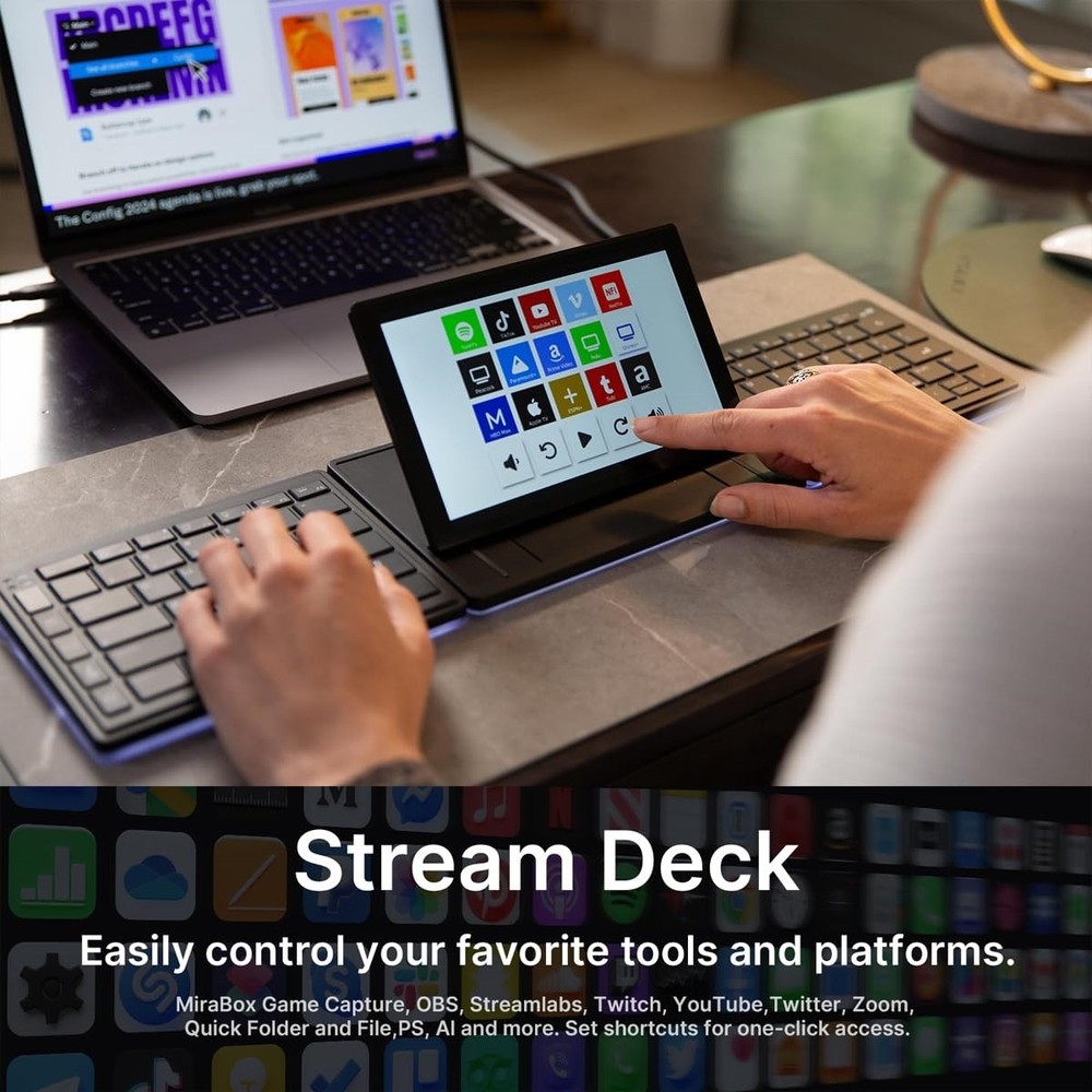 Touchscreen Keyboard with Stream Deck, Split Ergonomic Keyboard+8" Mini Screen