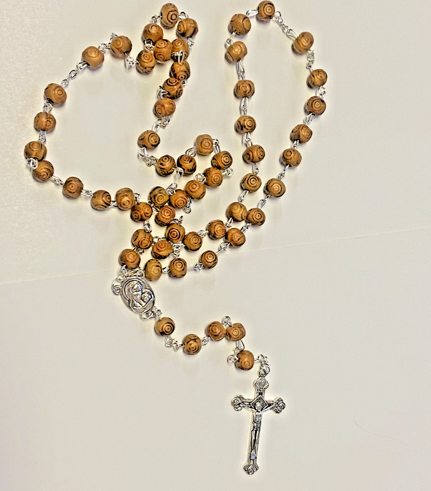 Olive Wood Rosary with Holy Soil , New from Jerusalem #AB-348-R2