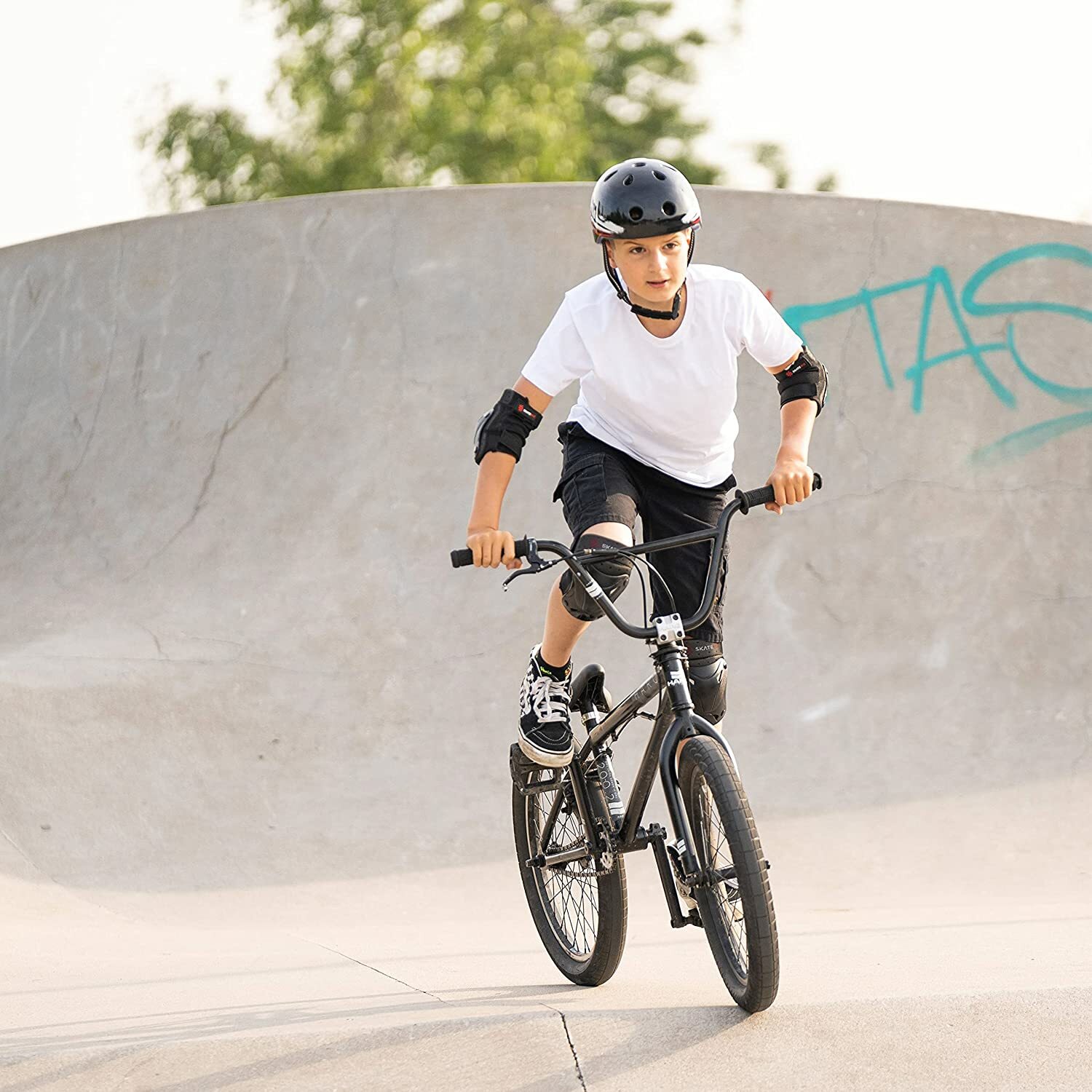 SKATEWIZ Skateboard Pads Knee & Elbow Pads & Wrist Guards for Roller Skating L