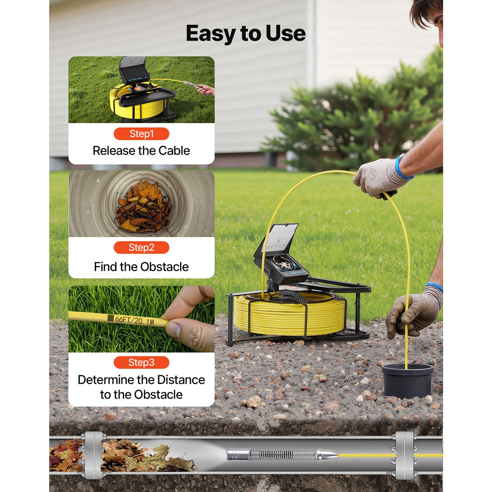 Uimoso 164ft Sewer Inspection Camera with 4.3-inch Screen and Waterproof Design