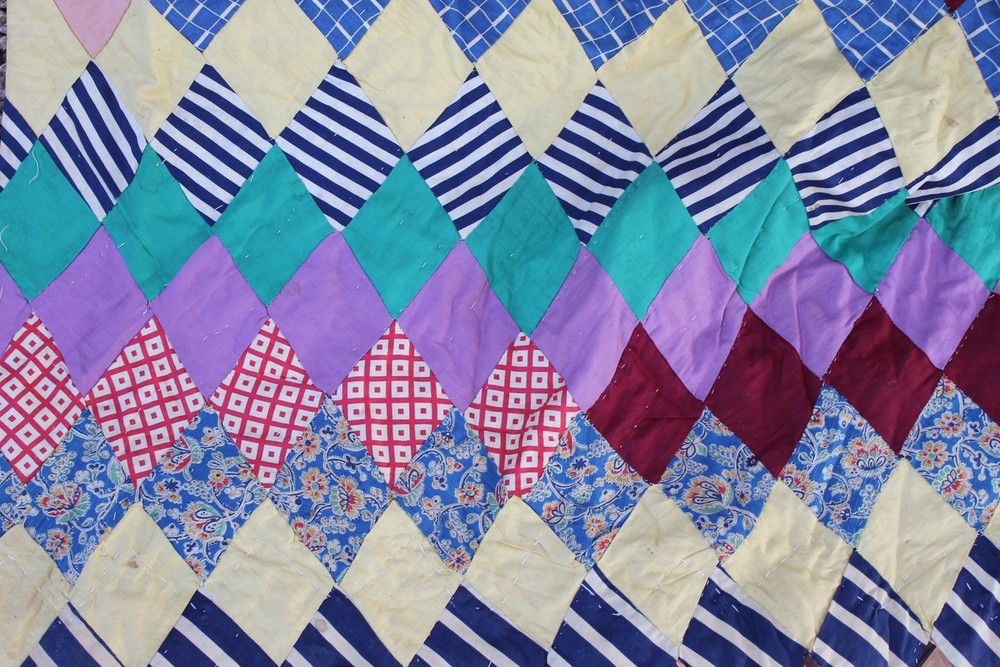 Antique Diamond Patchwork Quilt RARE