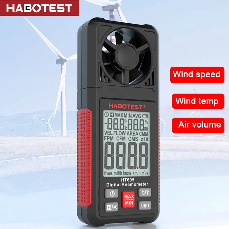 Digital Anemometer Waterproof Wind Speed Gauge Meter Measures Wind Temperature