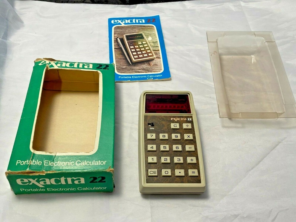 Texas Instruments Vintage Exactra 22 Calculator Complete With Original Box Guide
