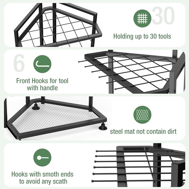Corner Tool Rack Space Saving Metal Organizer Adjustable Feet Easy Assembly New