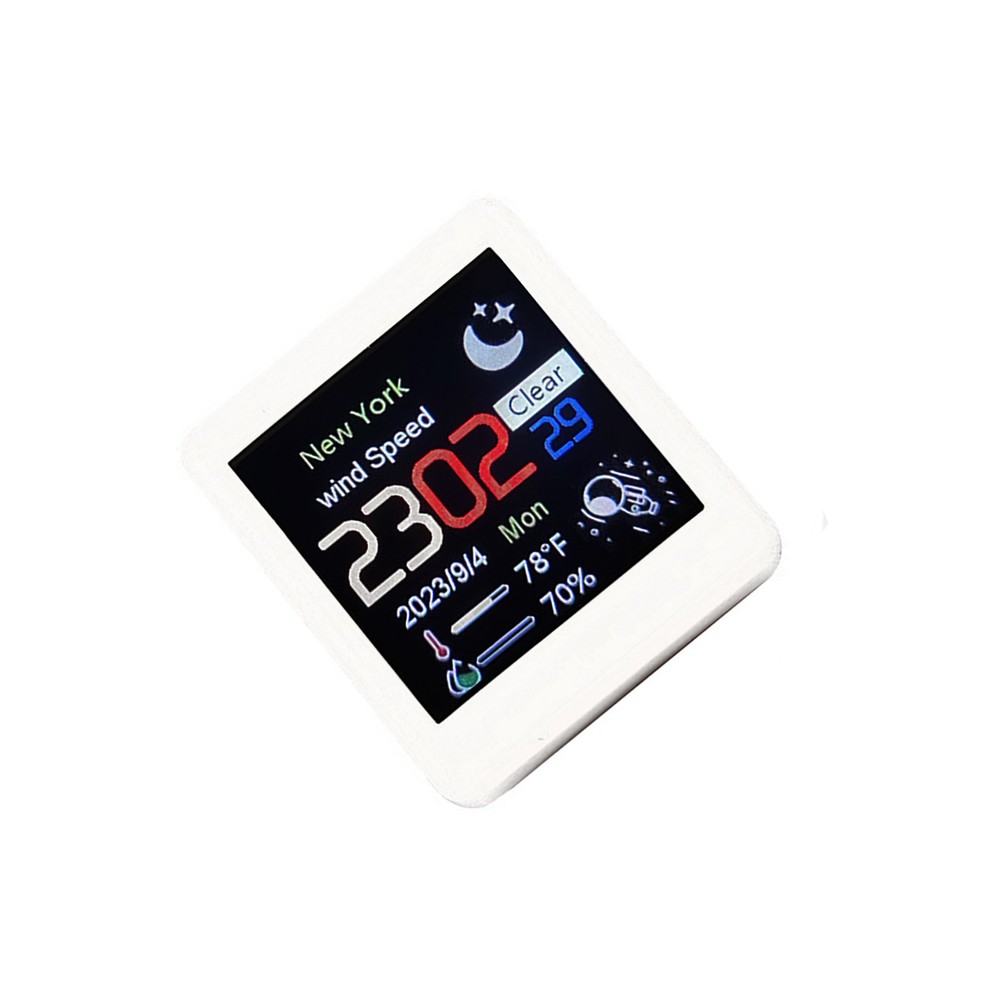 White Mini Desktop Clock WIFI Weather Clock 1.5" Screen Temperature & Humidity d