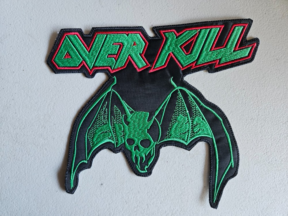 OVER KILL + LOGO, SEW ON GREEN AND RED EMBROIDERED LARGE BACK PATCH