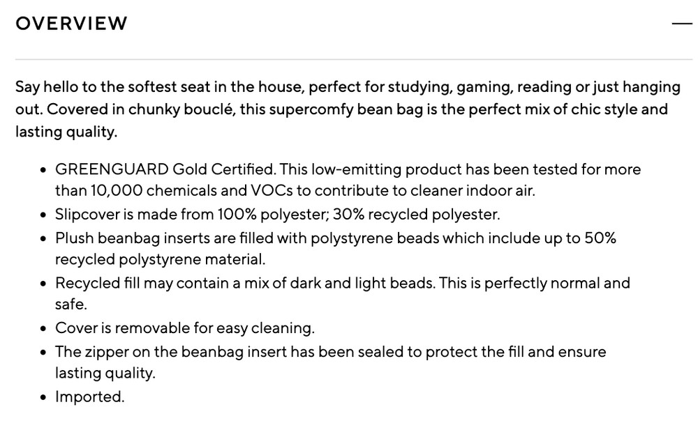 Pottery Barn Teen Chunky Boucle Gray Bean Bag LGE Slipcover only NEW w/tags $149