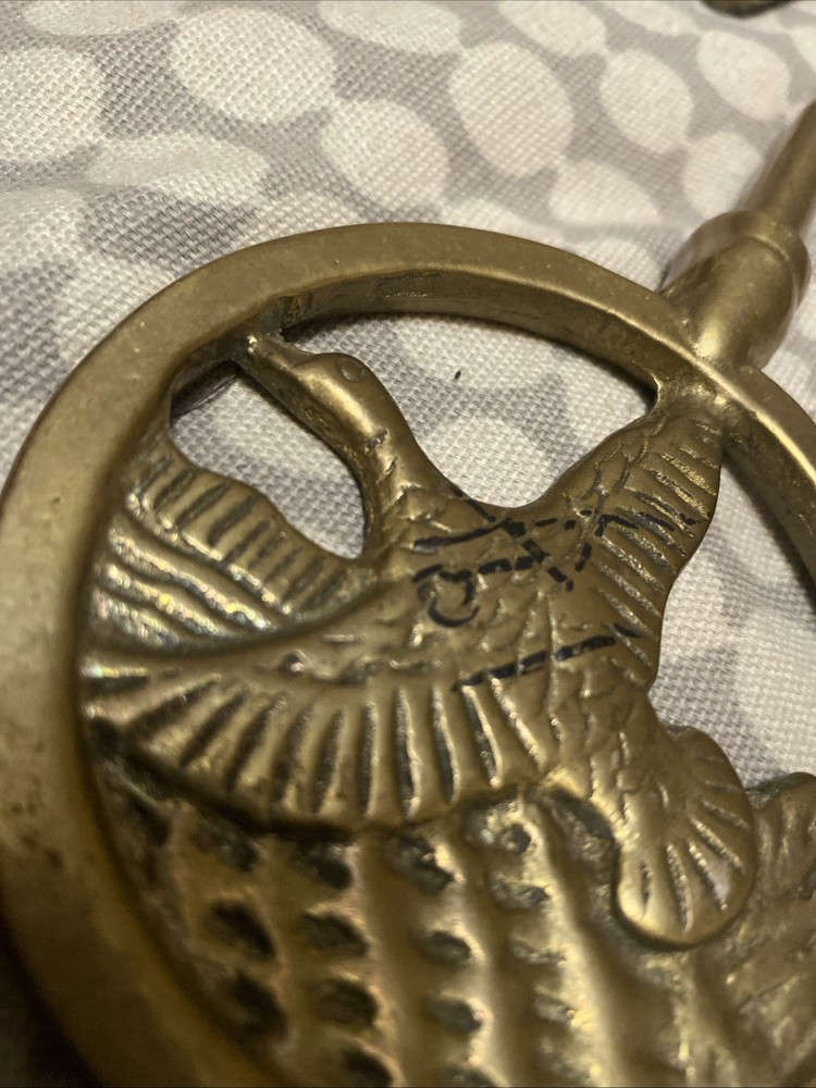 Vintage Brass Fireplace Damper Pull Duck Goose Hook Hanger 8" MCM