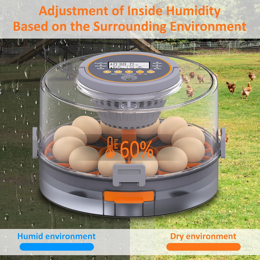 12 Egg Incubator with Automatic Egg Turning and Humidity Control, Intelligent Eg