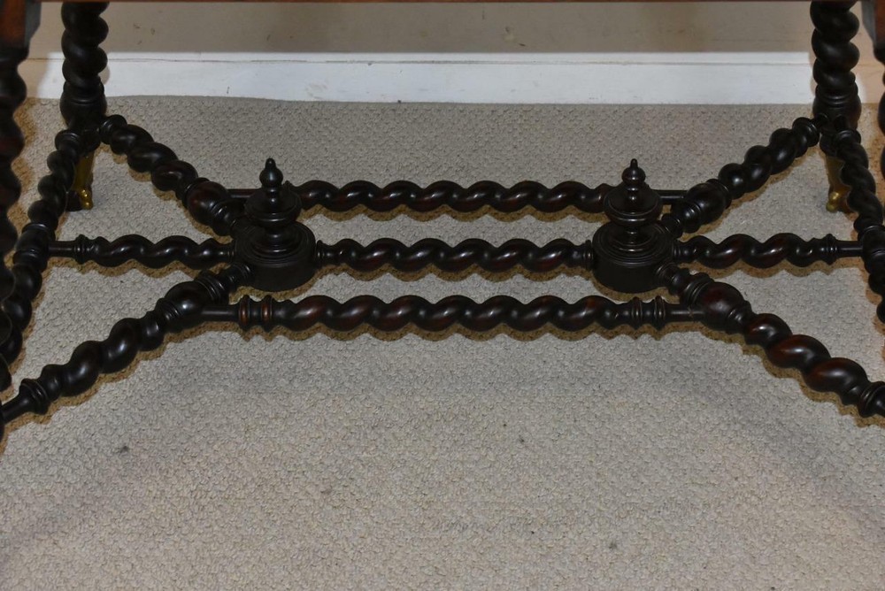 Antique Solid Mahogany Library Table Rope Turned Legs Lion Head Details