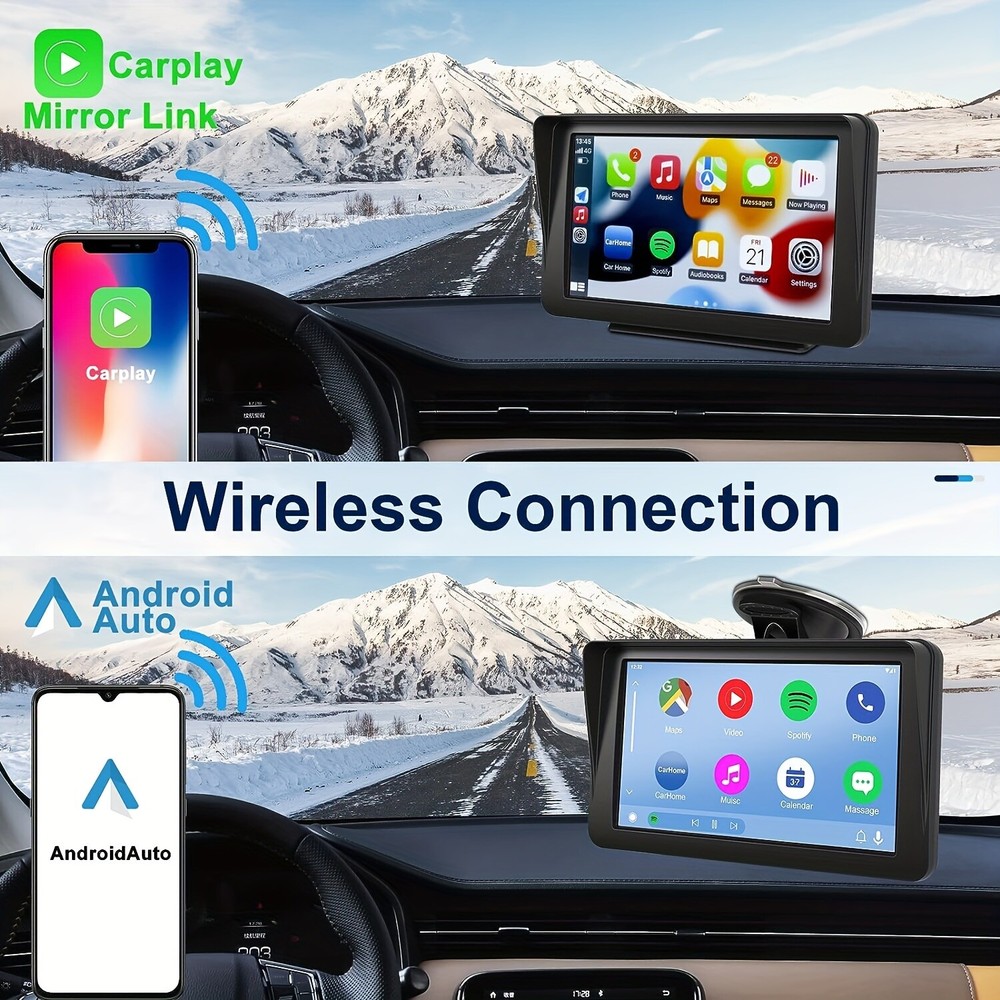 Portable Car Stereo Wireless Carplay Android Auto 7" Touchscreen MP5 PLAYER