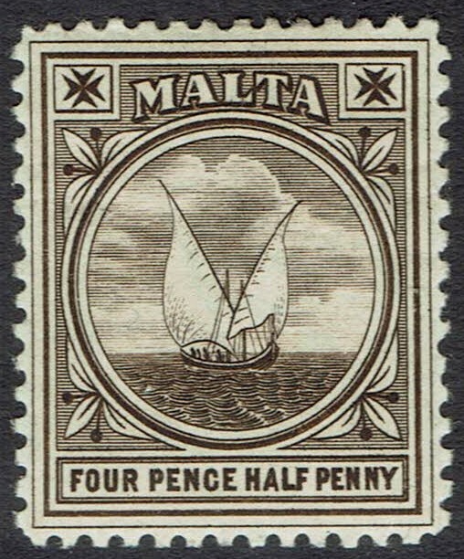 MALTA 1899 SHIP 41/2D WMK CROWN CA