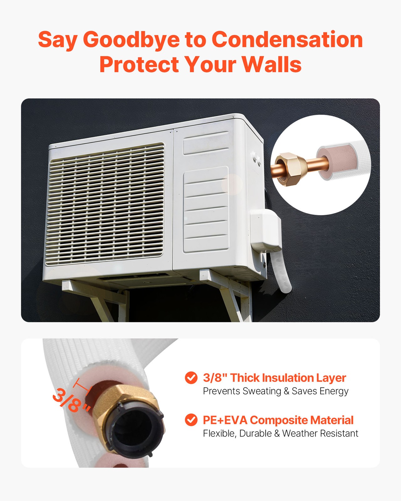 VEVOR 100ft Mini Split Line Set 1/4 3/8 OD AC Copper White PE Insulated Coil