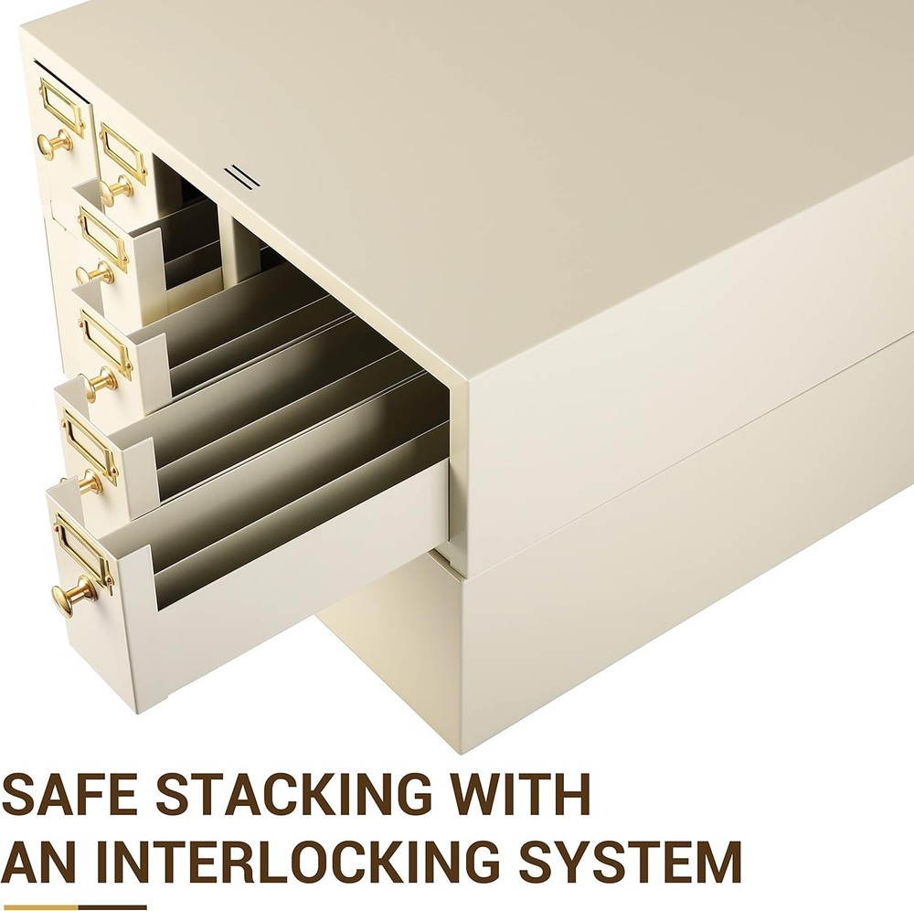 Microscope Slide Storage Cabinet,6 Drawers,Metal, Stackable, Tan