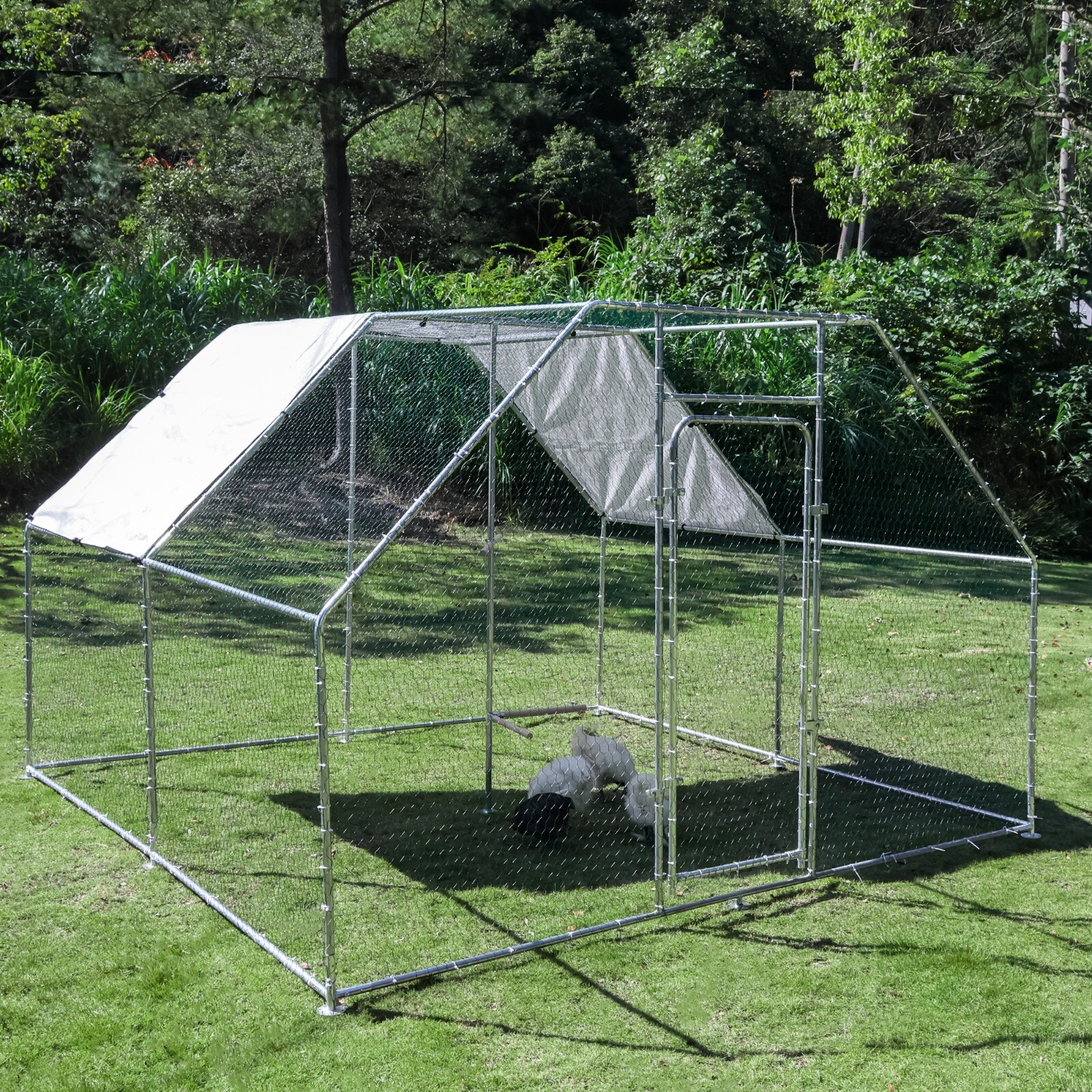 10x10ft Chicken Coop Run Cage Metal Hen House Playpen Enclosures w/Roosting Rack