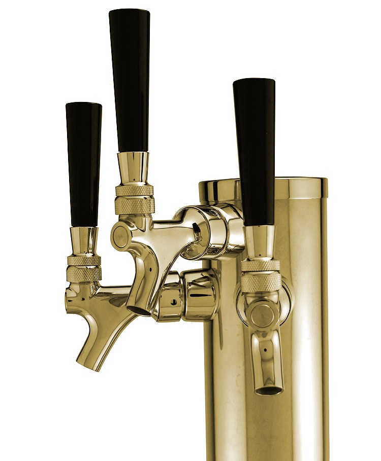 Kegco Polished Brass Triple Tap 3 Faucet Draft Beer Kegerator Tower