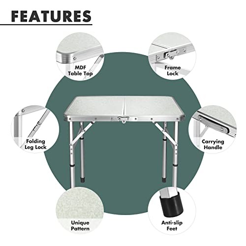VILLEY Folding Camping Table, 2ft Small Portable Lightweight Assorted Sizes