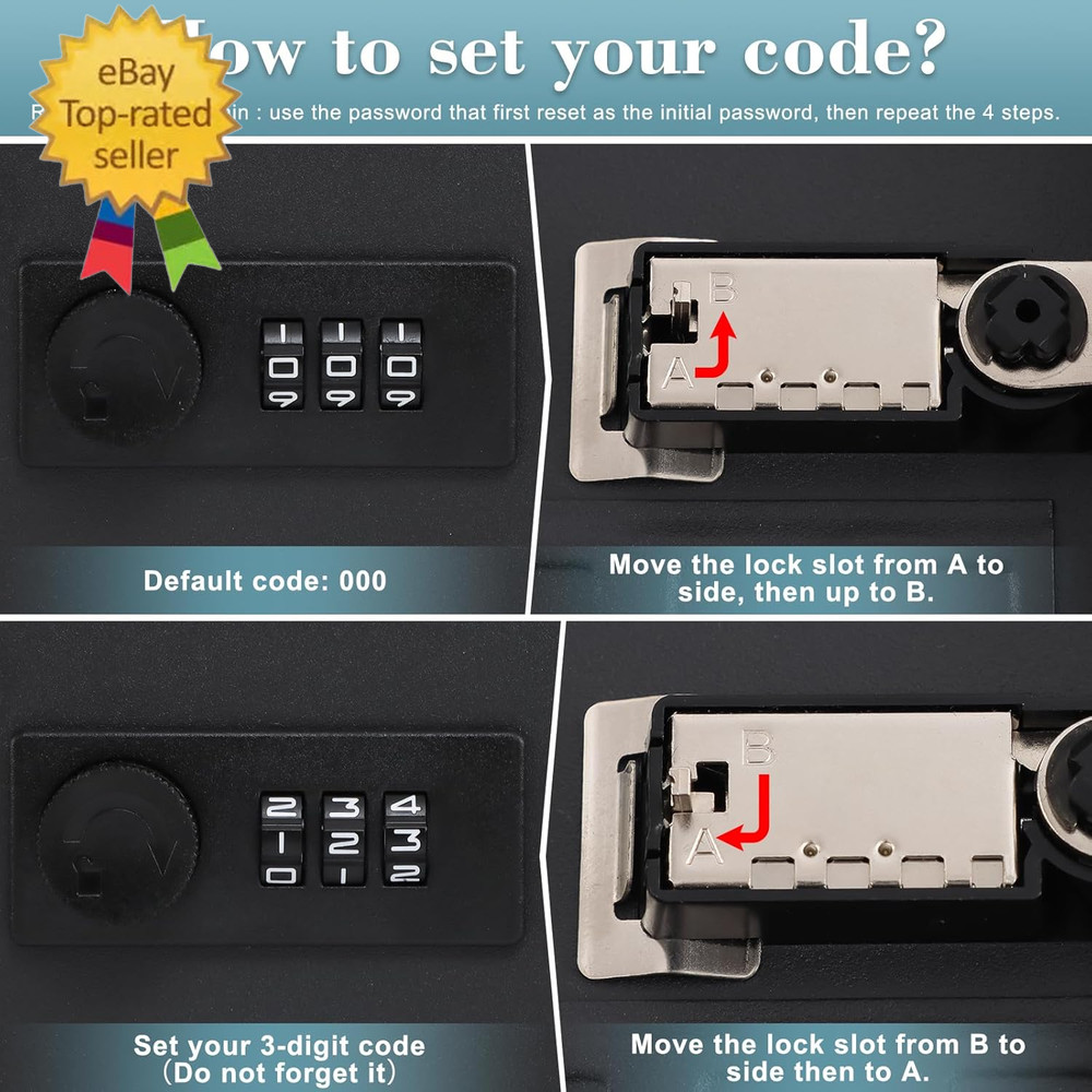 20 Key Storage Lock Box with Code, Key Cabinet Organizer Wall Mount Combination