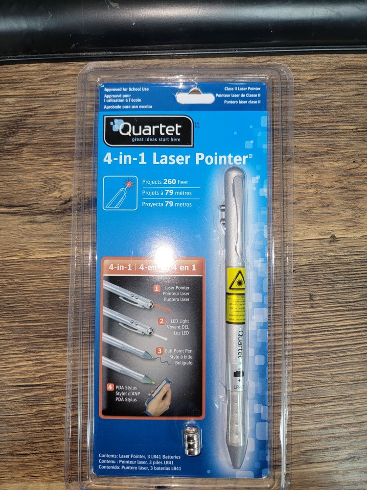 Quartet  4-Function Executive Laser Pointer, Class 2: PDA Stylus, Pen, LED Light