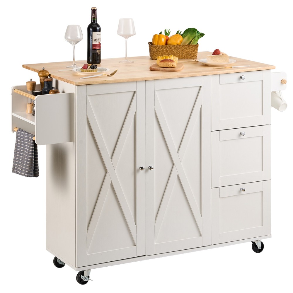 Kitchen Island Cart with Solid Wood Top, 45.3" Width Mobile Carts with Storage