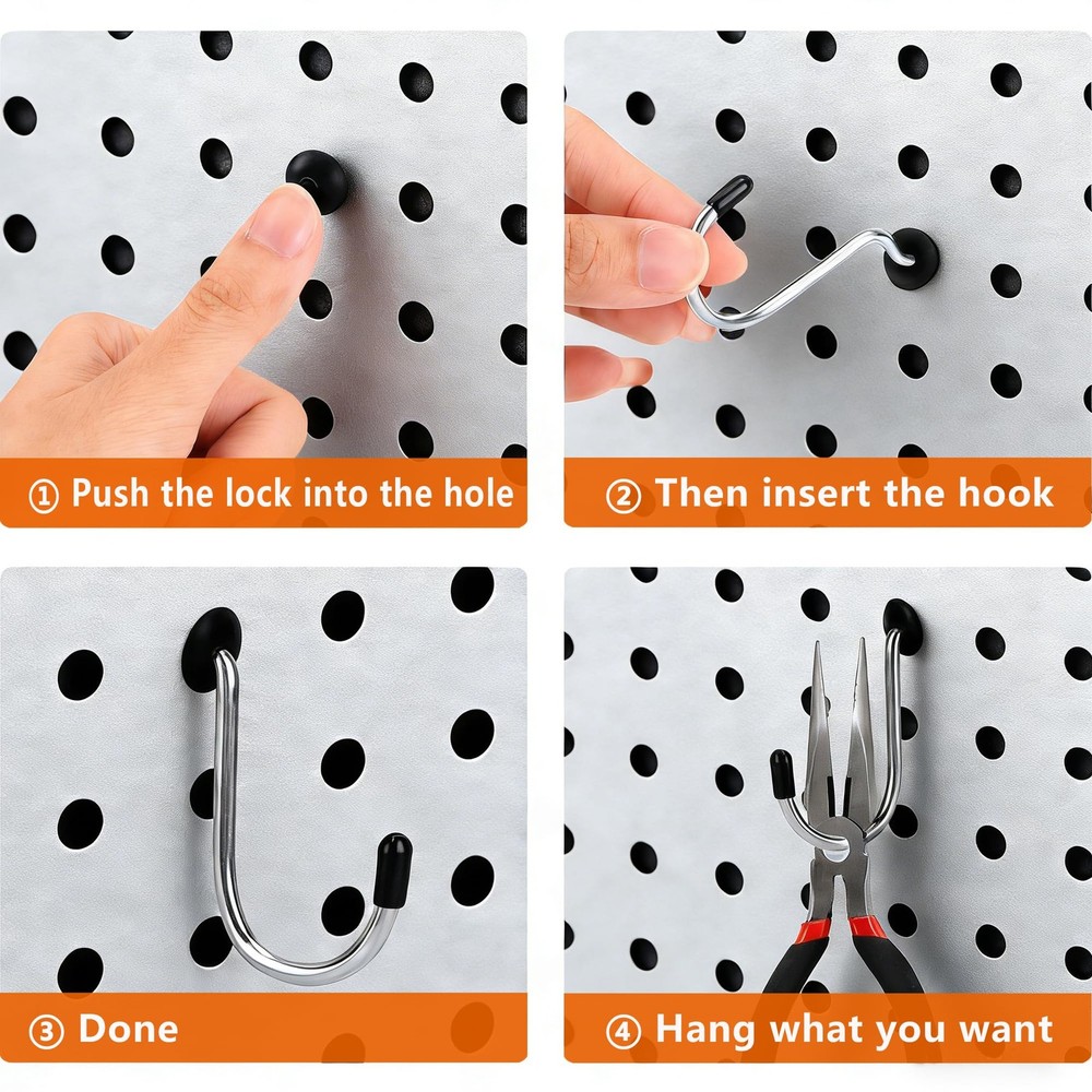 MENEONE Pegboard Hook Locks, for Stopping Hooks from Falling Off, Black
