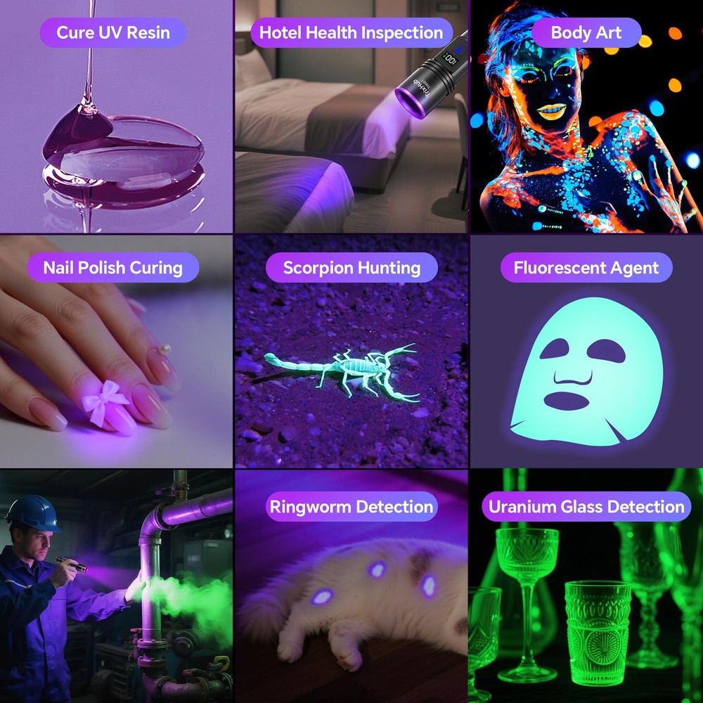 TrixHub 365nm Black Light Flashlight, UV Flashlight Rechargeable Small,