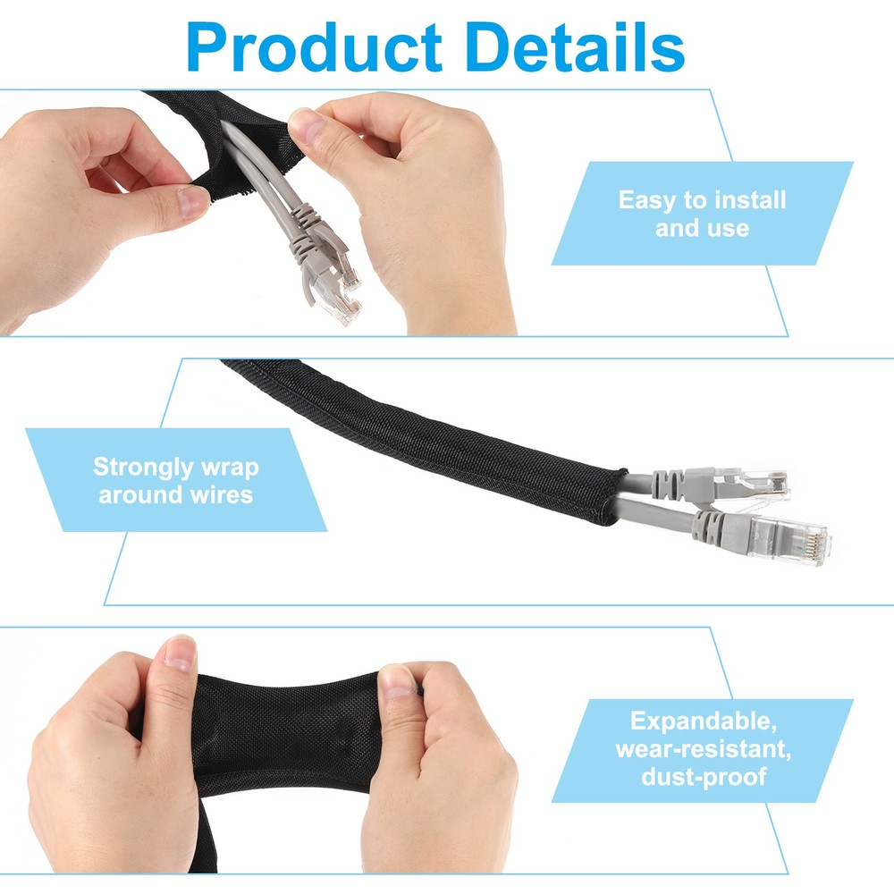 6.6 Ft x 1.5" Cable Sleeve Wire Manager Cord Protector Cable Wrap Organizer