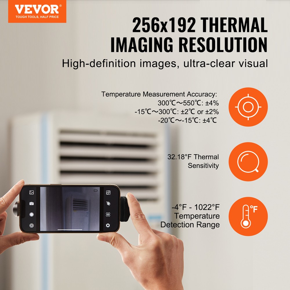 VEVOR Thermal Imaging Camera for Android & IOS 256 x 192 IR Resolution with WiFi