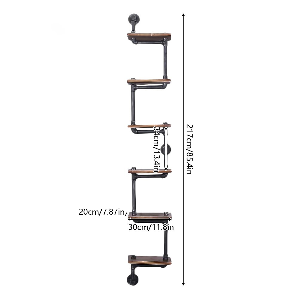 6Tier Shelf Industrial Bracket Rustic Iron Pipe Wall-Mounted Floating Rack Shelf