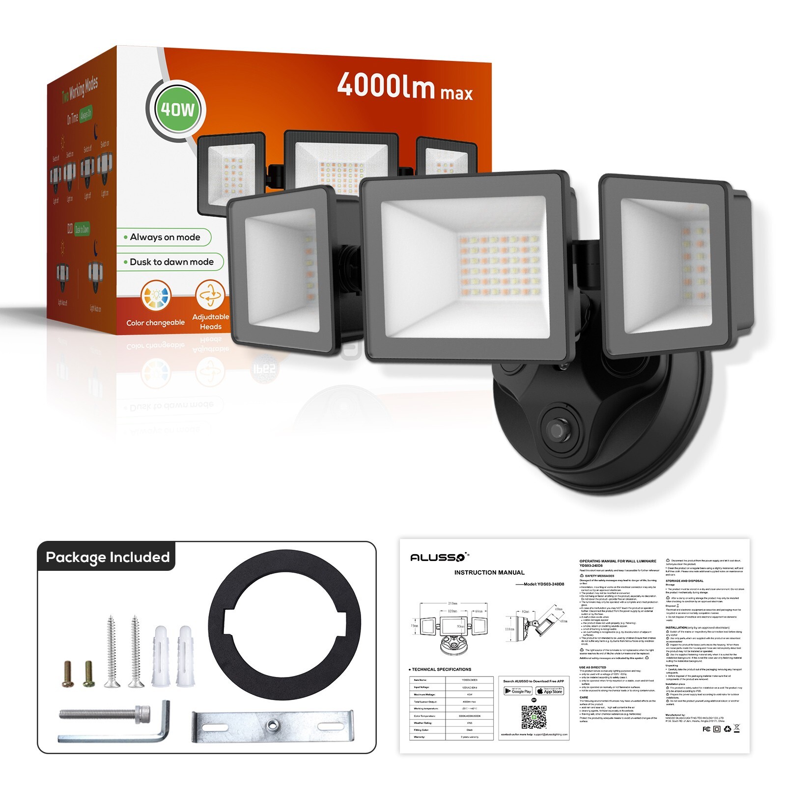 LED Security Wall Lamp 4000LM Dusk to Dawn Light Sensor Outdoor IP65 Waterproof