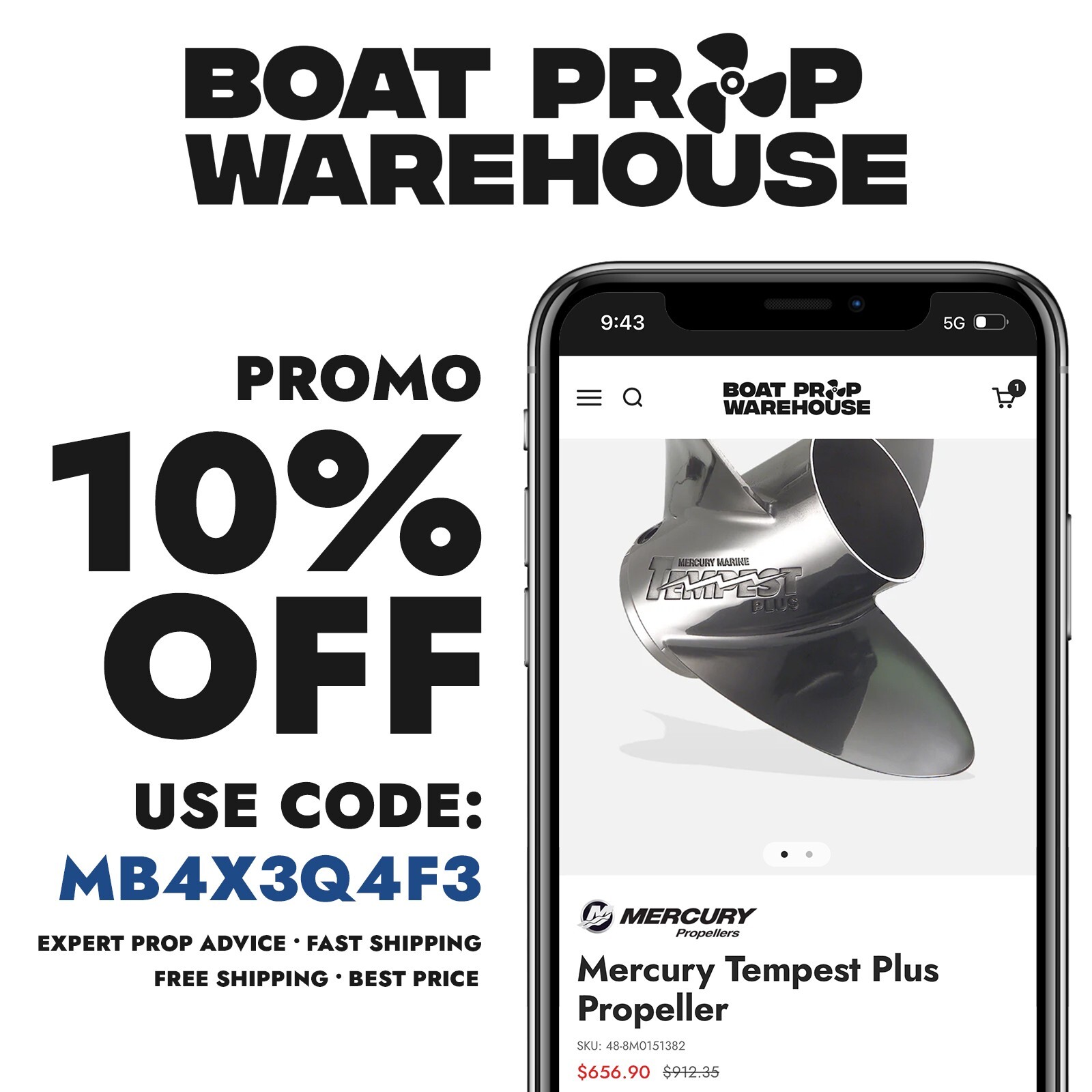 NEW: Mercury Tempest Plus (14 5/8 x 25") RH Propeller, 48-8M0151386